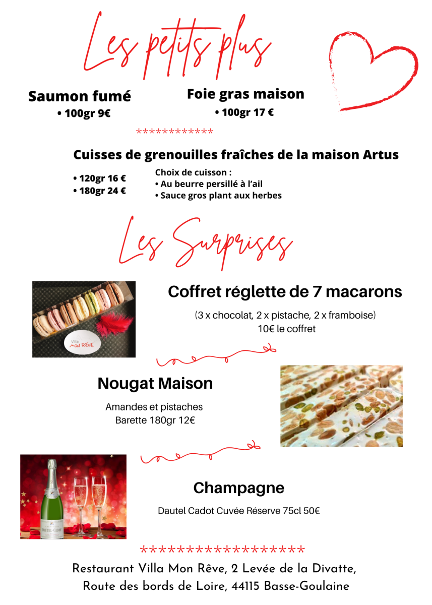 carte et menus - restaurant Villa Mon Rêve Basse Goulaine 44
